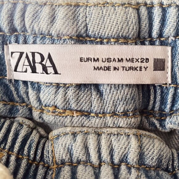 ZARA Drawstring Waistband Denim Jean Joggers Size Medium - Picture 3 of 7